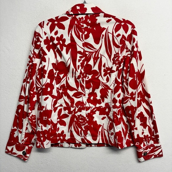 Chico's Red White Floral Jacket 1 / Small Cotton Stretch - Picture 2 of 6